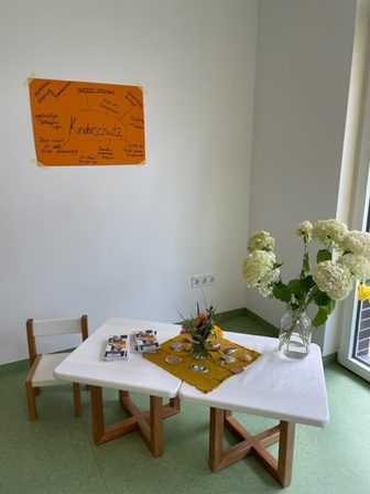 Kinderschutz-Ecke mit Flyer für Eltern